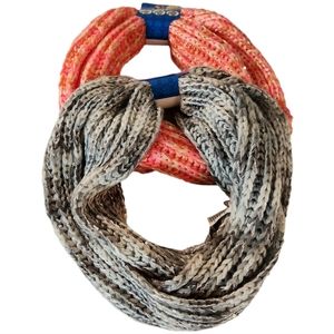 BUNDLE INFINITY KNITTED SNOOD CORAL & GREY SEQUIN SCARFS